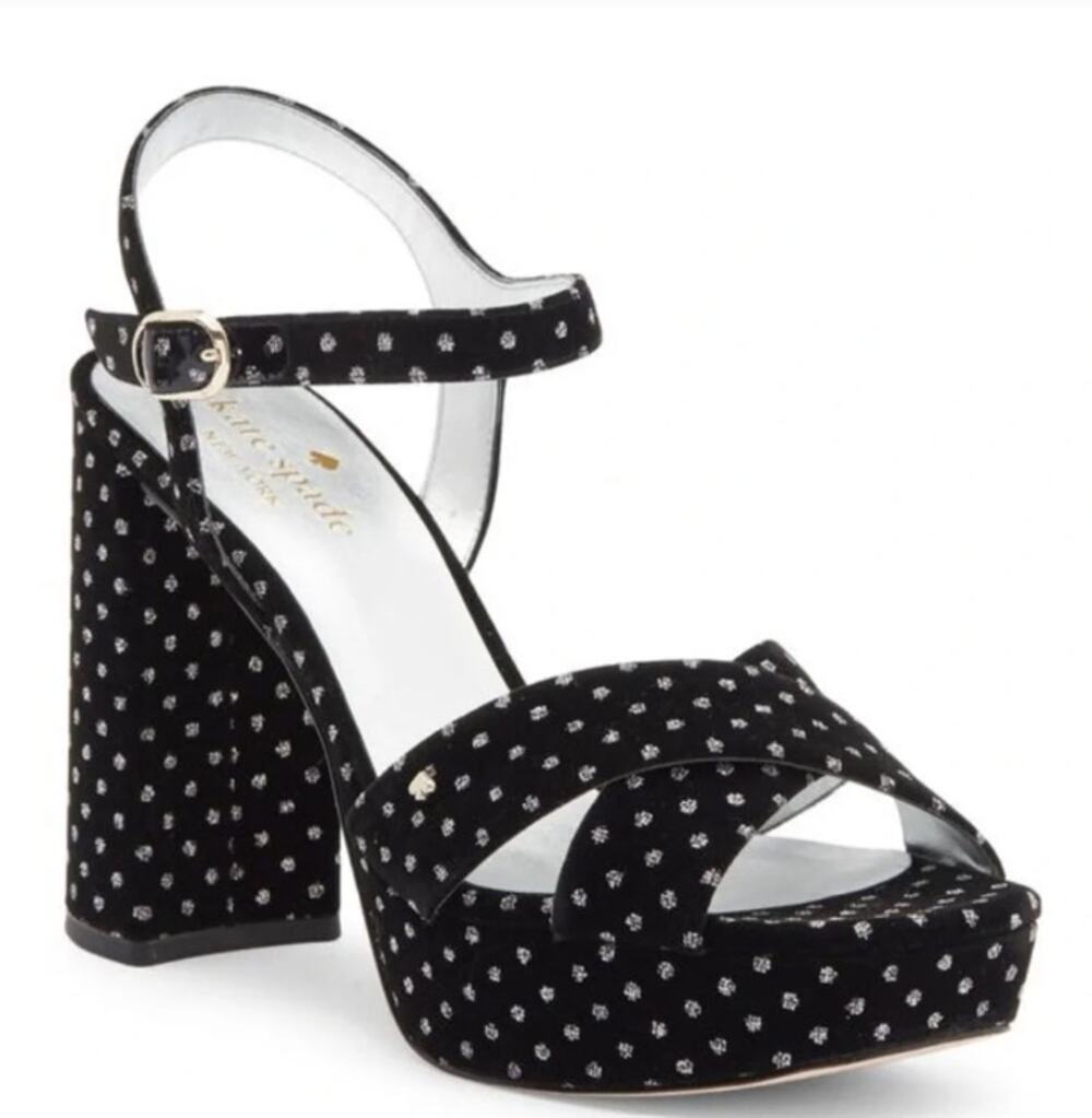 Kate Spade Delia Black Velvet Sandal Platform Heel, SIZE 8